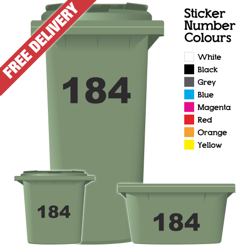 Wheelie Bin Numbers Stickers Self Adhesive Stick On 6" NUMBERS.. Available Details about   2 