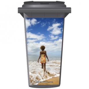 Woman Walking Into The Sea Wheelie Bin Sticker Panel