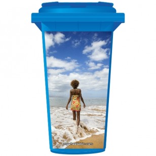 Woman Walking Into The Sea Wheelie Bin Sticker Panel