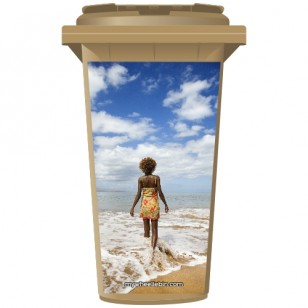 Woman Walking Into The Sea Wheelie Bin Sticker Panel