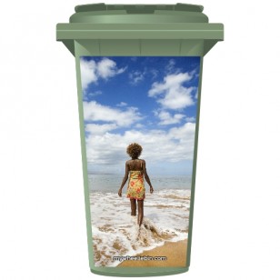 Woman Walking Into The Sea Wheelie Bin Sticker Panel