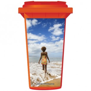 Woman Walking Into The Sea Wheelie Bin Sticker Panel