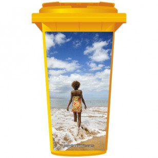 Woman Walking Into The Sea Wheelie Bin Sticker Panel